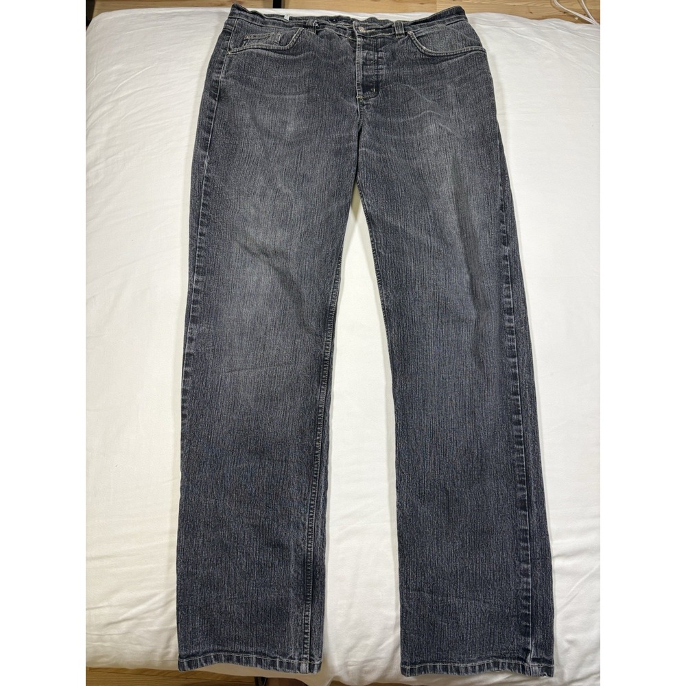 VTG Armani Jeans AJ Mens 34x32 Washed Black Denim Metal Eagle Logo Button Fly